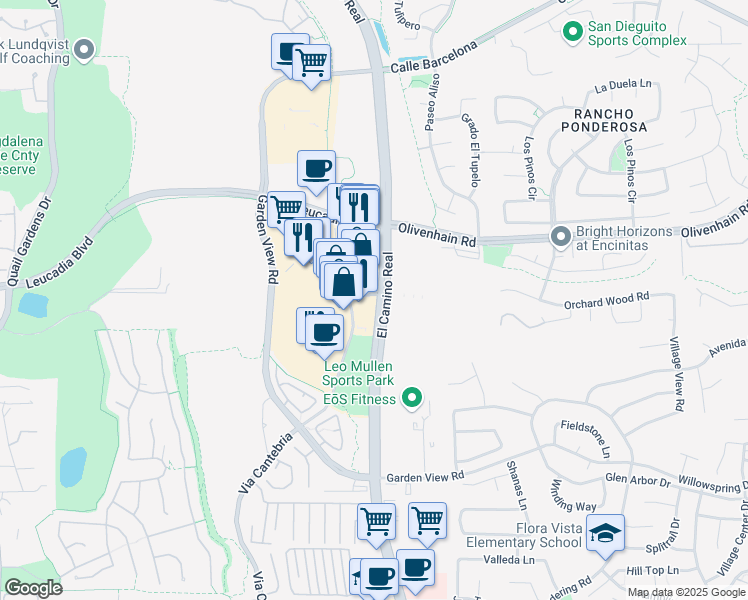 map of restaurants, bars, coffee shops, grocery stores, and more near 1010 North El Camino Real in Encinitas