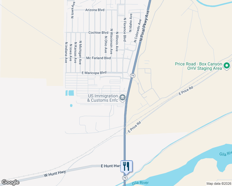 map of restaurants, bars, coffee shops, grocery stores, and more near 501 East Palo Verde Lane in Florence