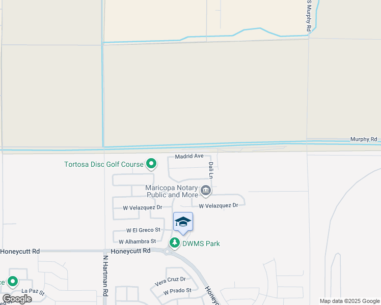 map of restaurants, bars, coffee shops, grocery stores, and more near 35973 Madrid Avenue in Maricopa