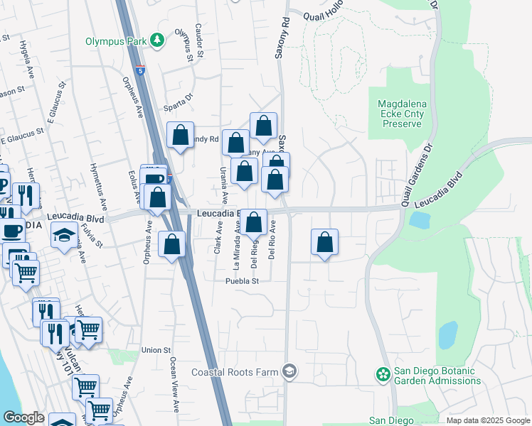 map of restaurants, bars, coffee shops, grocery stores, and more near 829 Leucadia Boulevard in Encinitas