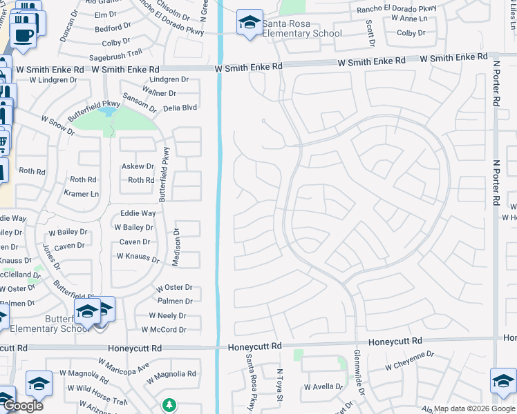 map of restaurants, bars, coffee shops, grocery stores, and more near 42797 Whimsical Drive in Maricopa