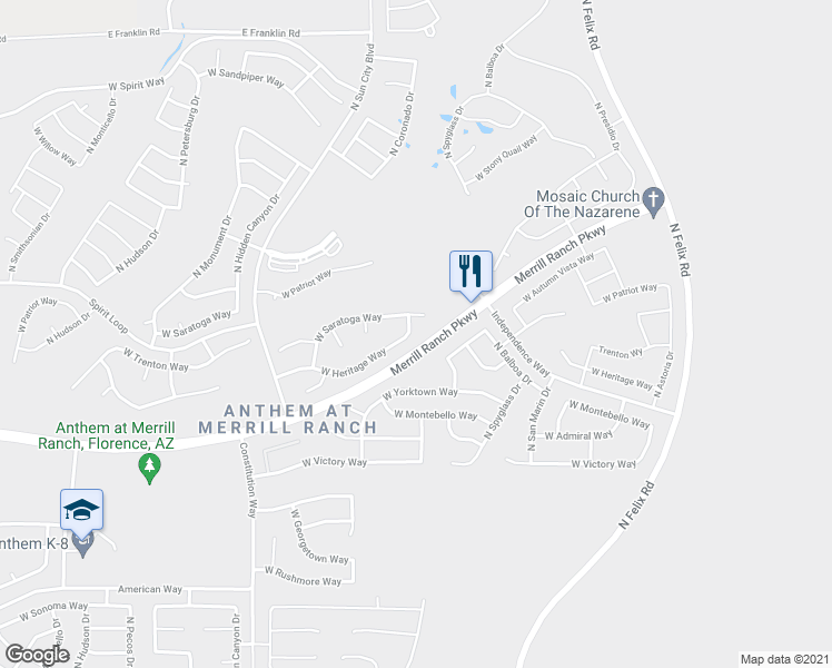 map of restaurants, bars, coffee shops, grocery stores, and more near 5407 West Heritage Way in Florence