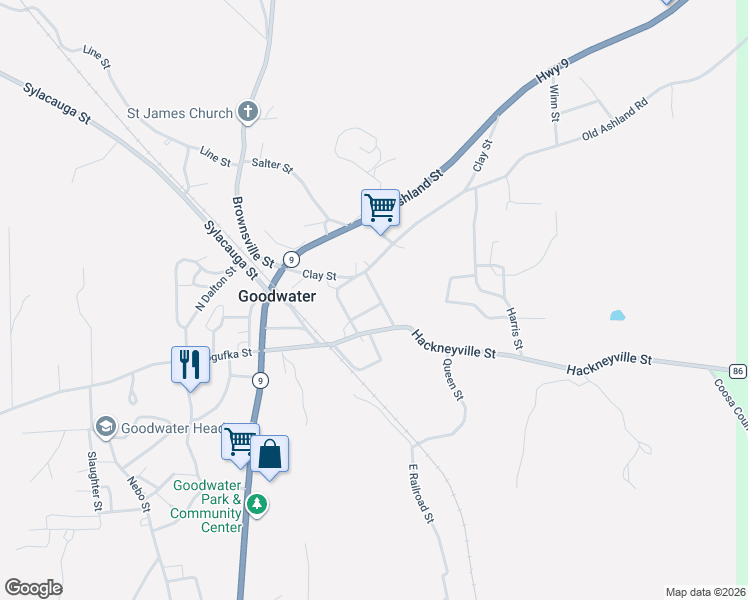 map of restaurants, bars, coffee shops, grocery stores, and more near 89 Ice House Road in Goodwater