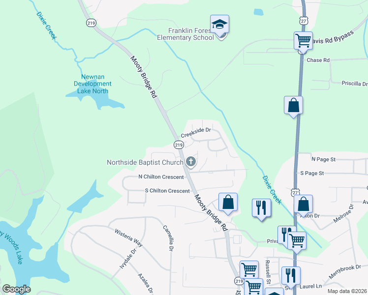 map of restaurants, bars, coffee shops, grocery stores, and more near 106 Dixie Court in LaGrange