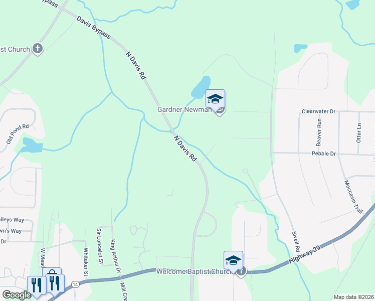 map of restaurants, bars, coffee shops, grocery stores, and more near North Davis Road in LaGrange