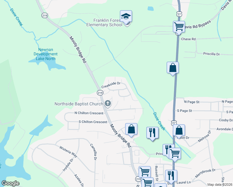 map of restaurants, bars, coffee shops, grocery stores, and more near 110 Dixie Creek Drive in LaGrange