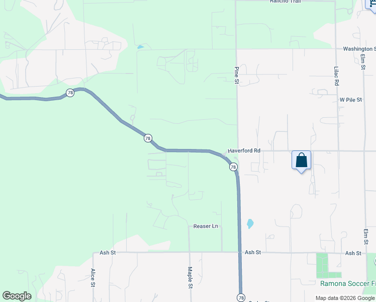 map of restaurants, bars, coffee shops, grocery stores, and more near West Haverford Road in Ramona