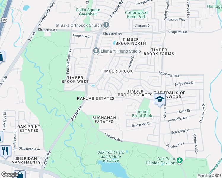 map of restaurants, bars, coffee shops, grocery stores, and more near 6704 Bankhead Lane in Plano