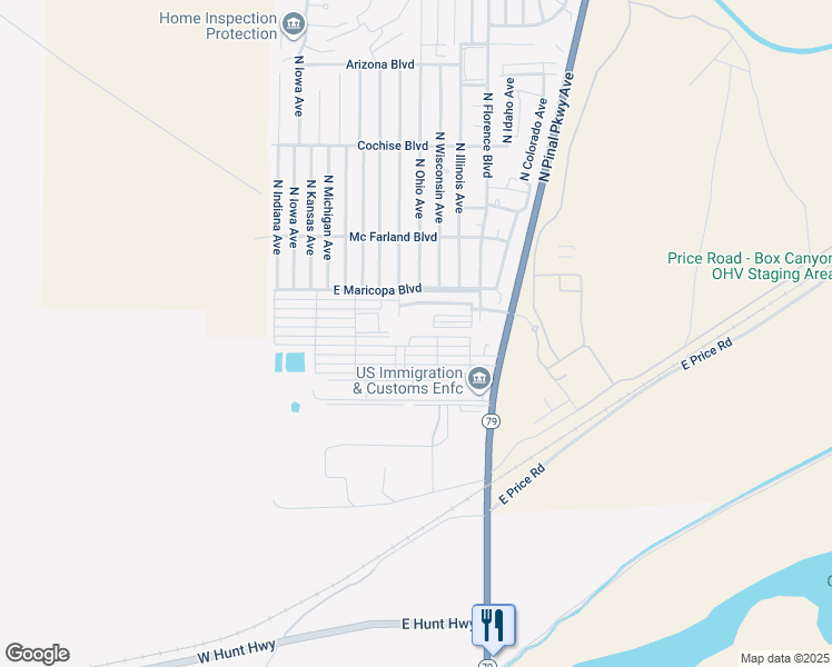 map of restaurants, bars, coffee shops, grocery stores, and more near 332 East Barrel Cactus Lane in Florence