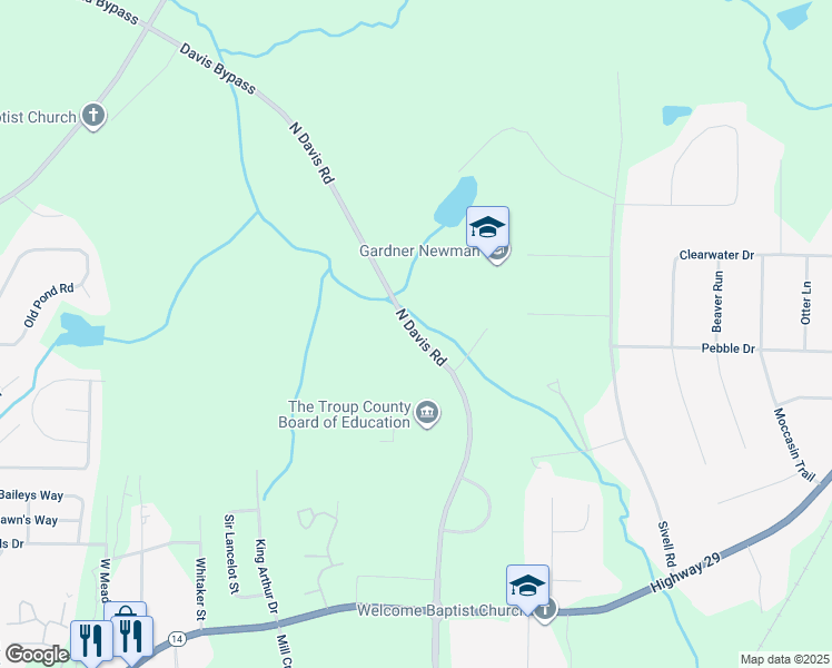 map of restaurants, bars, coffee shops, grocery stores, and more near North Davis Road in LaGrange