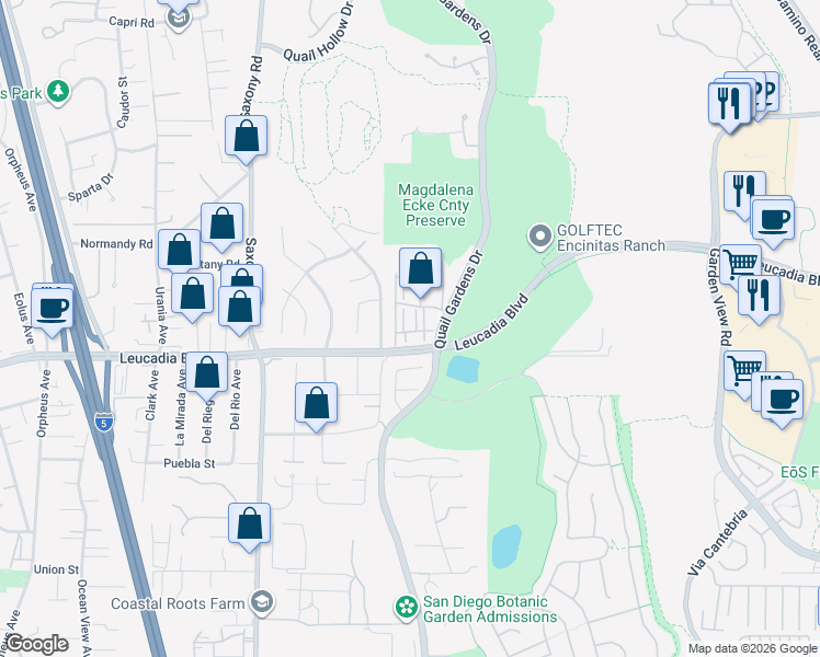 map of restaurants, bars, coffee shops, grocery stores, and more near 1110-1120 Quail Gardens Drive in Encinitas