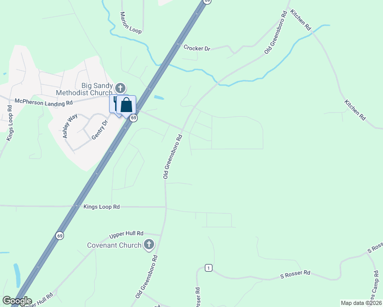 map of restaurants, bars, coffee shops, grocery stores, and more near 14404 Old Greensboro Road in Tuscaloosa