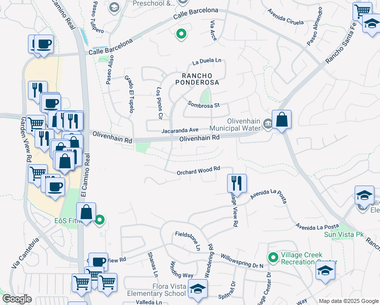 map of restaurants, bars, coffee shops, grocery stores, and more near 1752 Willowhaven Road in Encinitas
