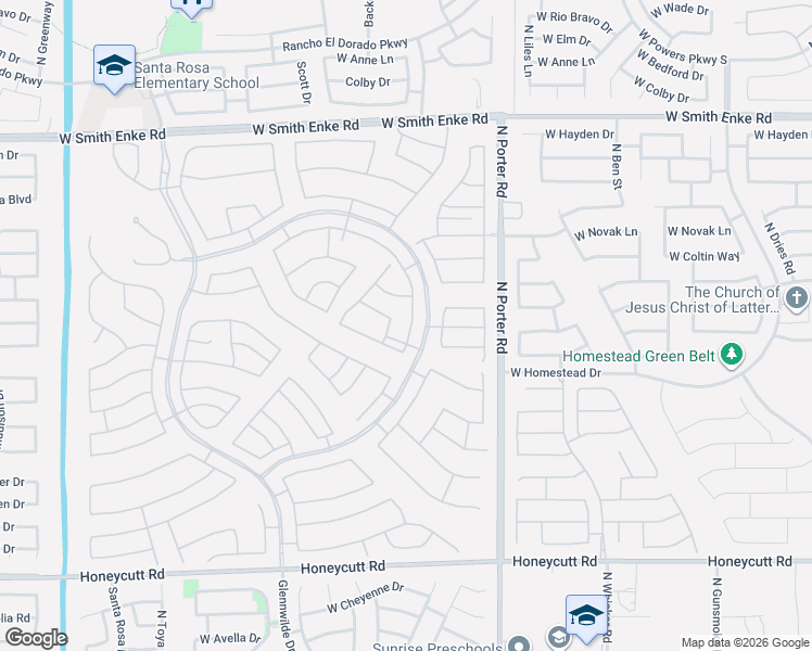 map of restaurants, bars, coffee shops, grocery stores, and more near Friendly Place in Maricopa