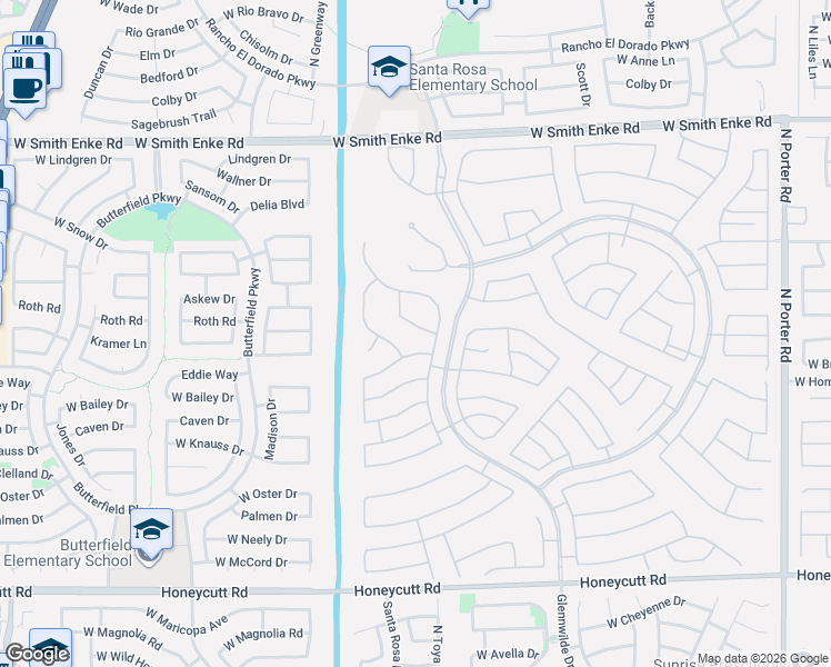 map of restaurants, bars, coffee shops, grocery stores, and more near 42777 Whispering Wind Lane in Maricopa