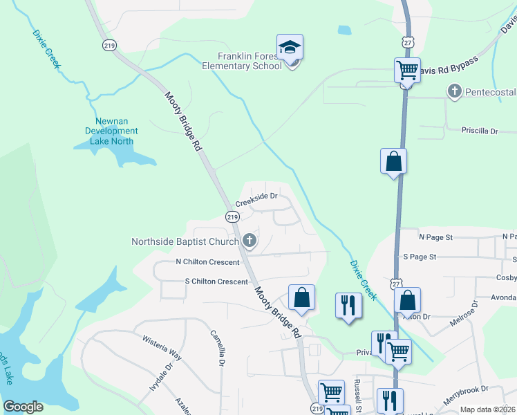 map of restaurants, bars, coffee shops, grocery stores, and more near 110 Dixie Creek Drive in LaGrange