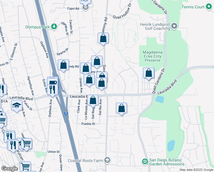 map of restaurants, bars, coffee shops, grocery stores, and more near 955-2 Saxony Road in Encinitas