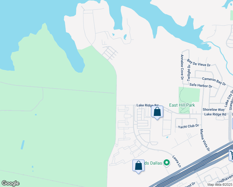map of restaurants, bars, coffee shops, grocery stores, and more near East Hill Park Road in Lewisville