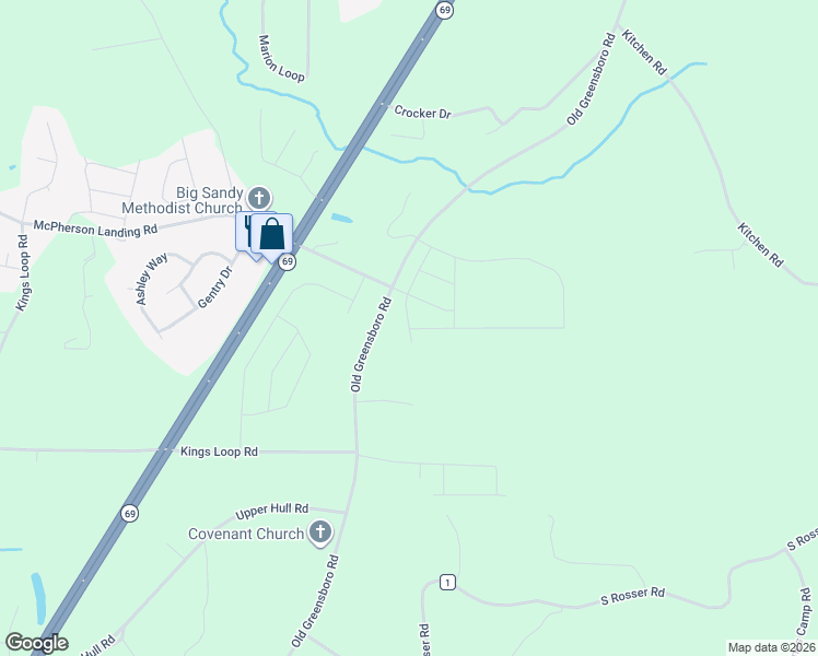 map of restaurants, bars, coffee shops, grocery stores, and more near 14404 Old Greensboro Road in Tuscaloosa