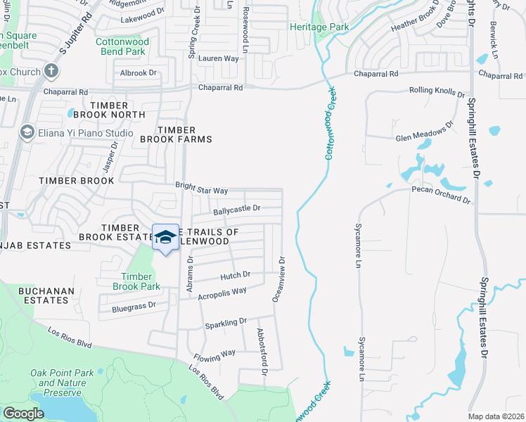 map of restaurants, bars, coffee shops, grocery stores, and more near 3657 Danbury Lane in Plano
