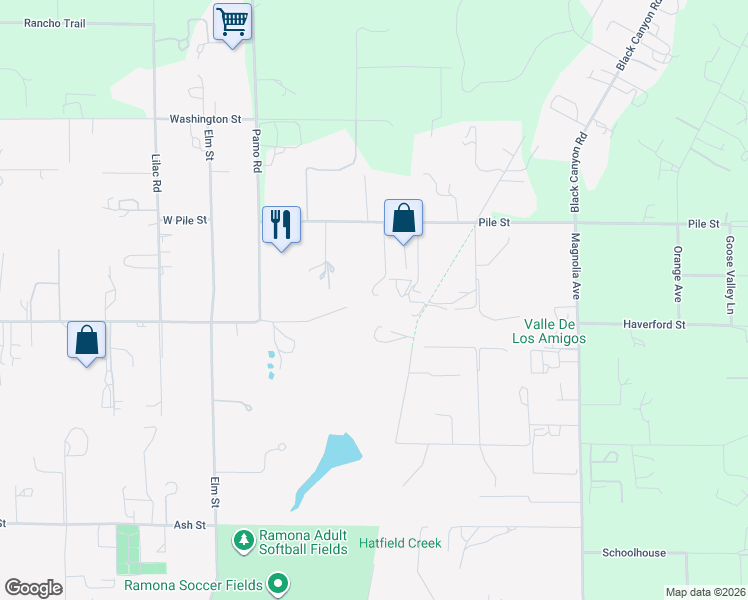 map of restaurants, bars, coffee shops, grocery stores, and more near 341 Pile Street in Ramona