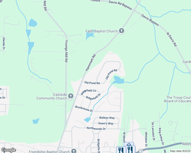 map of restaurants, bars, coffee shops, grocery stores, and more near 322 Old Pond Road in LaGrange