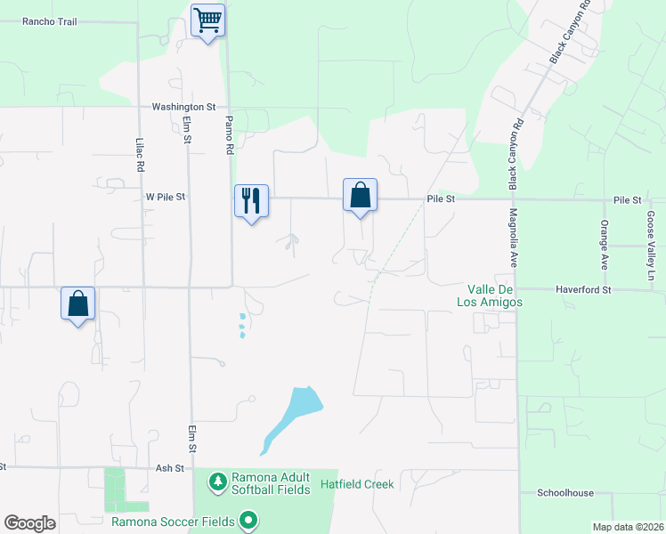 map of restaurants, bars, coffee shops, grocery stores, and more near 341 Pile Street in Ramona