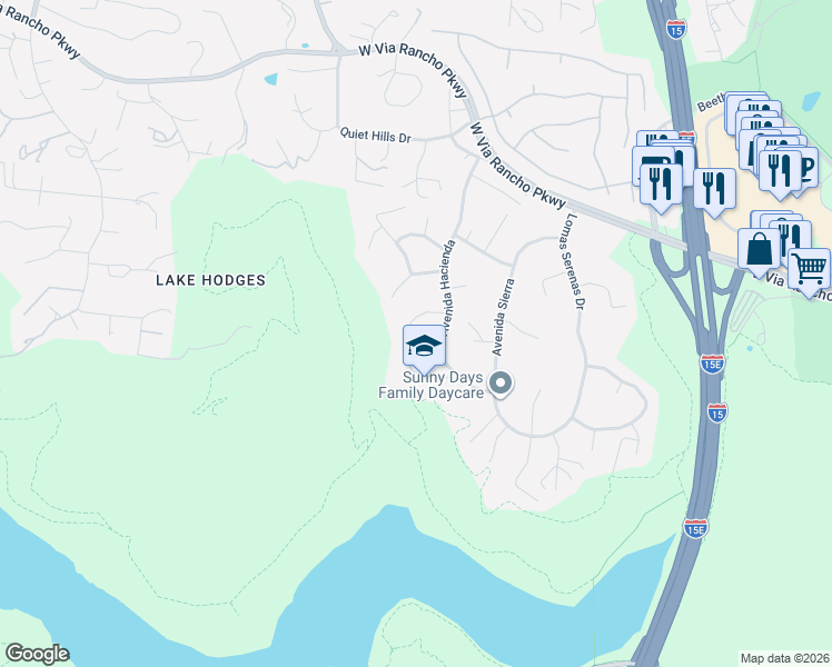 map of restaurants, bars, coffee shops, grocery stores, and more near 3329 Vista Rocosa in Escondido