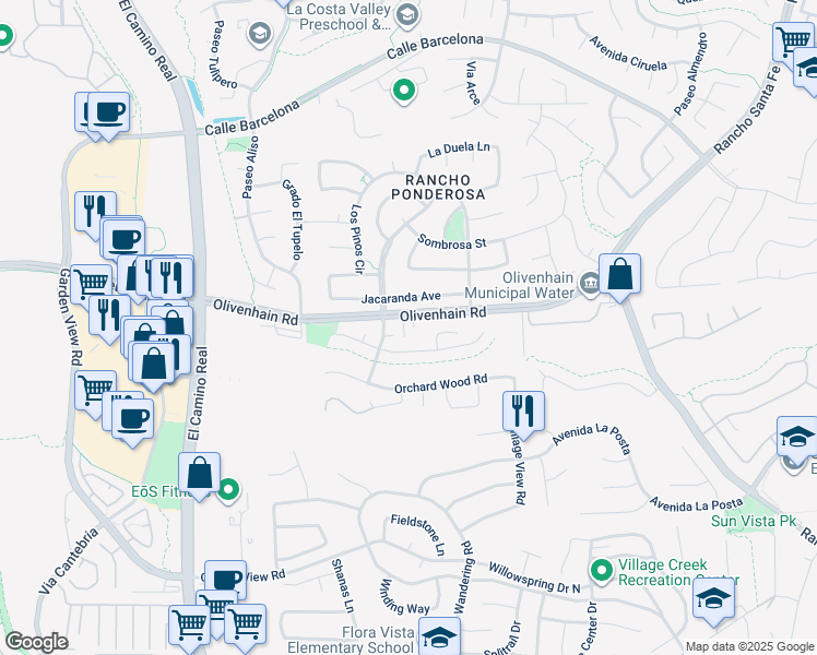 map of restaurants, bars, coffee shops, grocery stores, and more near 1752 Willowhaven Road in Encinitas