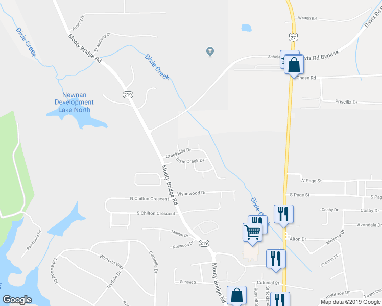 map of restaurants, bars, coffee shops, grocery stores, and more near 300 Creekside Drive in LaGrange