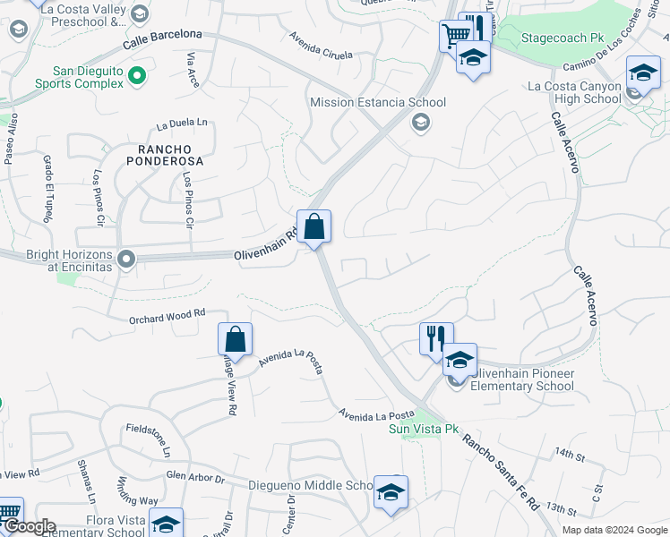 map of restaurants, bars, coffee shops, grocery stores, and more near 8012 Avenida Secreto in Carlsbad