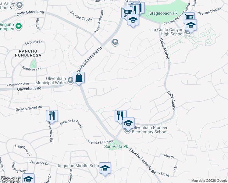 map of restaurants, bars, coffee shops, grocery stores, and more near 3267 Avenida Aragon in Carlsbad