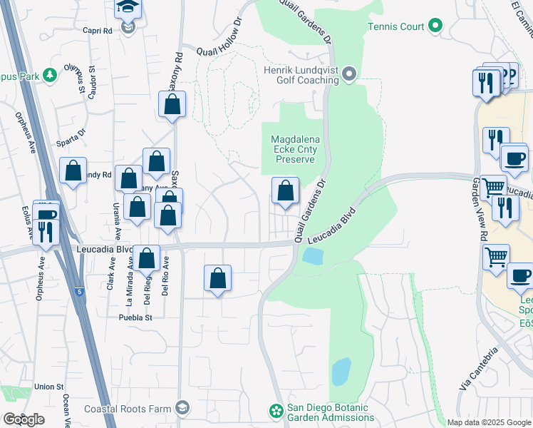 map of restaurants, bars, coffee shops, grocery stores, and more near 1152 Sidonia Court in Encinitas