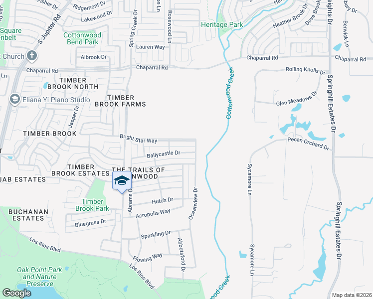 map of restaurants, bars, coffee shops, grocery stores, and more near 3632 Bright Star Way in Plano