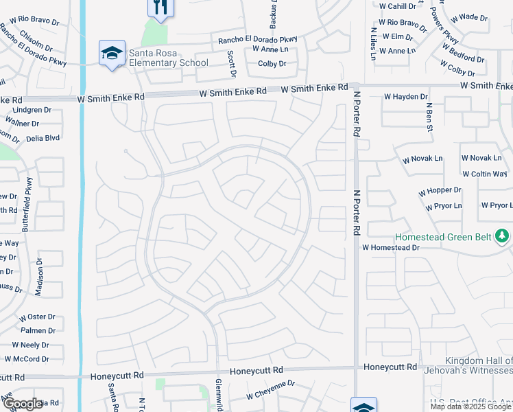 map of restaurants, bars, coffee shops, grocery stores, and more near 20660 North Verbena Lane in Maricopa