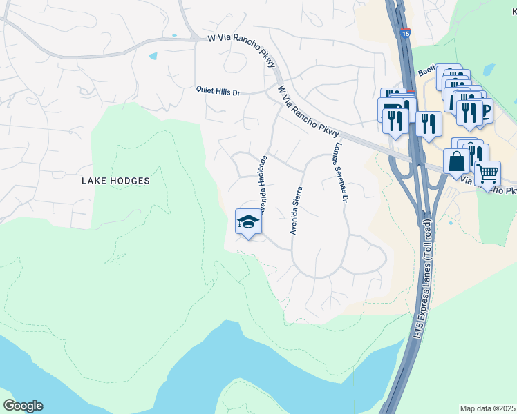 map of restaurants, bars, coffee shops, grocery stores, and more near 3302 Vista Rocosa in Escondido