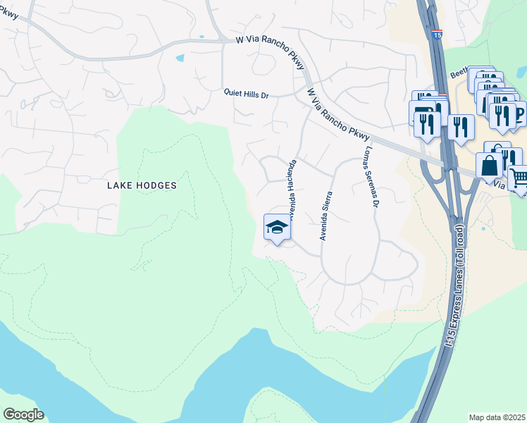 map of restaurants, bars, coffee shops, grocery stores, and more near 3317 Vista Rocosa in Escondido