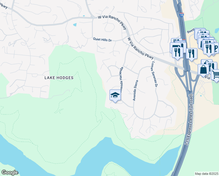 map of restaurants, bars, coffee shops, grocery stores, and more near 3317 Vista Rocosa in Escondido
