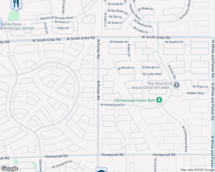 map of restaurants, bars, coffee shops, grocery stores, and more near 41366 West Pryor Lane in Maricopa