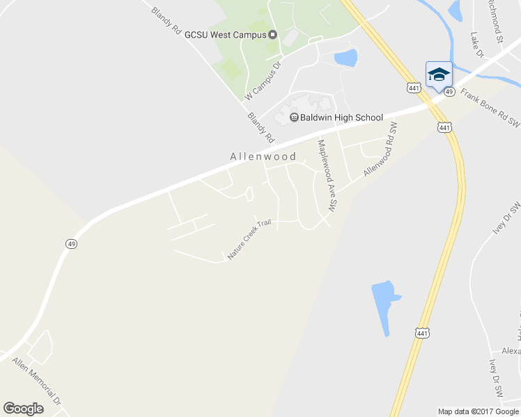 map of restaurants, bars, coffee shops, grocery stores, and more near 103 Hilltop Court Southwest in Milledgeville
