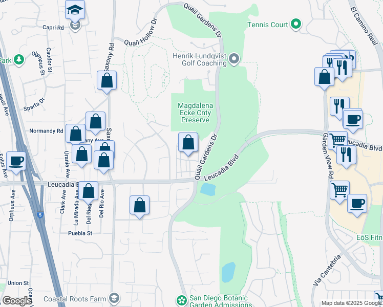 map of restaurants, bars, coffee shops, grocery stores, and more near Bergamo Place in Encinitas