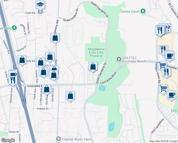 map of restaurants, bars, coffee shops, grocery stores, and more near 1152 Sidonia Court in Encinitas