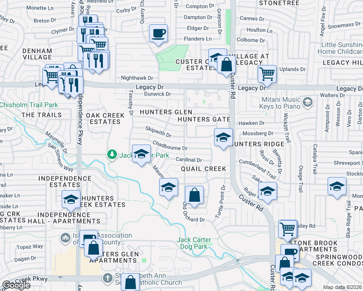 map of restaurants, bars, coffee shops, grocery stores, and more near 2252 Briarcrest Drive in Plano