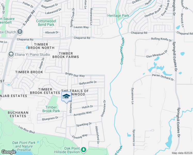 map of restaurants, bars, coffee shops, grocery stores, and more near 3604 Bright Star Way in Plano