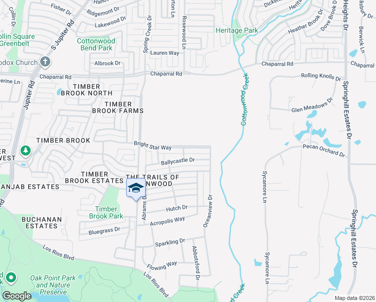 map of restaurants, bars, coffee shops, grocery stores, and more near 3604 Bright Star Way in Plano
