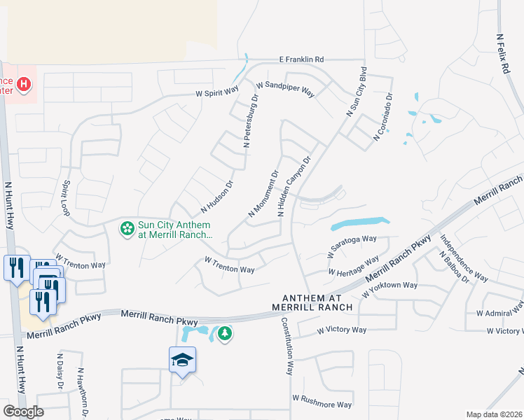 map of restaurants, bars, coffee shops, grocery stores, and more near 3855 North Monument Drive in Florence