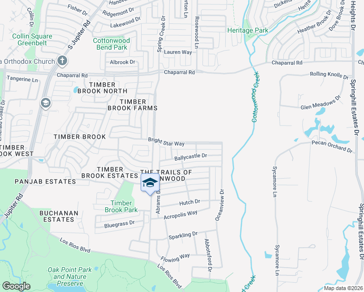 map of restaurants, bars, coffee shops, grocery stores, and more near 3548 Bright Star Way in Plano