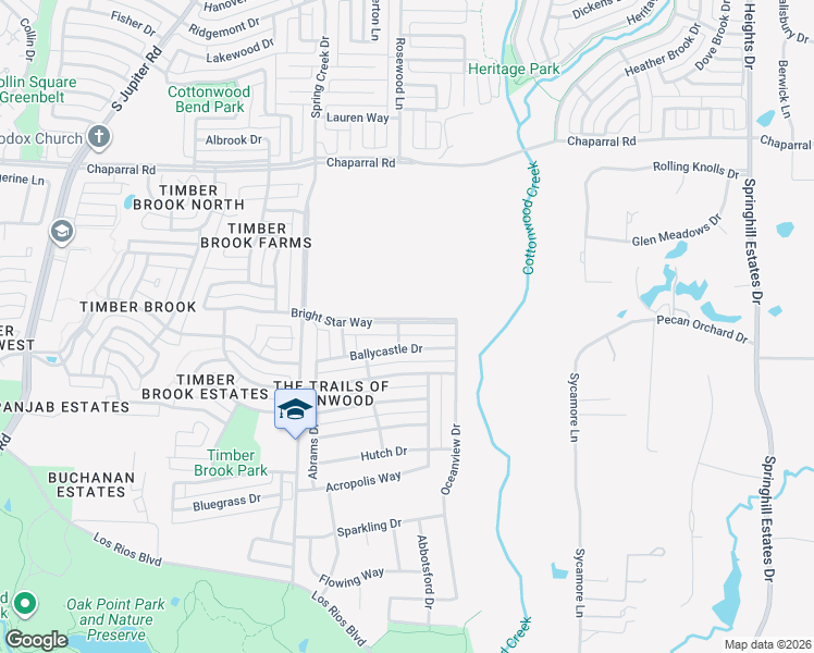 map of restaurants, bars, coffee shops, grocery stores, and more near 3604 Bright Star Way in Plano