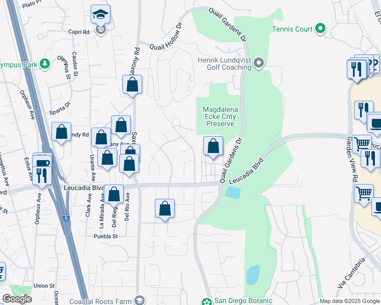 map of restaurants, bars, coffee shops, grocery stores, and more near 1152 Sidonia Court in Encinitas