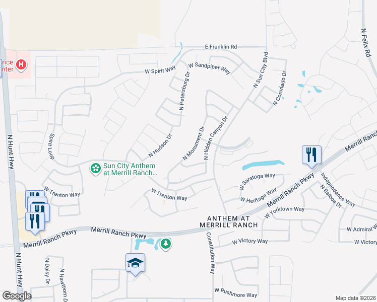 map of restaurants, bars, coffee shops, grocery stores, and more near 3855 North Monument Drive in Florence